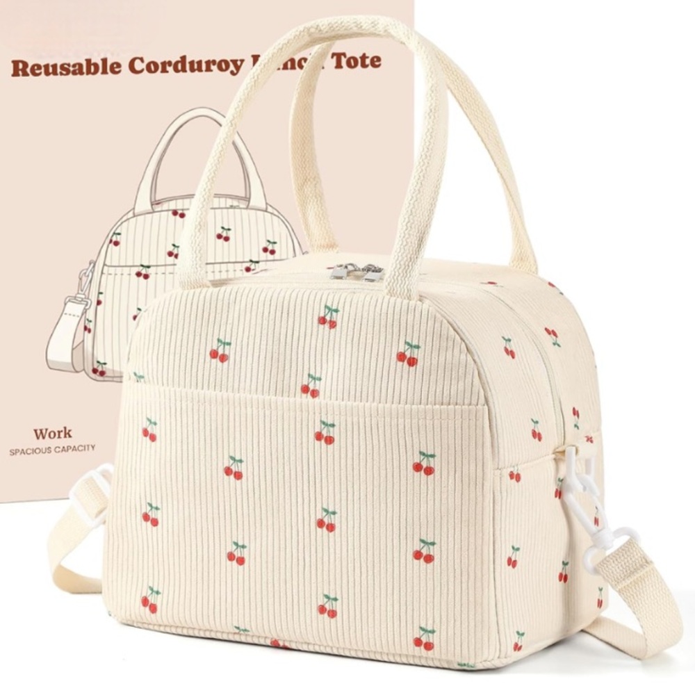 Cherry Print Corduroy Bag
